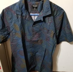 SHORT SLEEVE COTTON CAMP COLLAR SCARF PRINT SHIRT